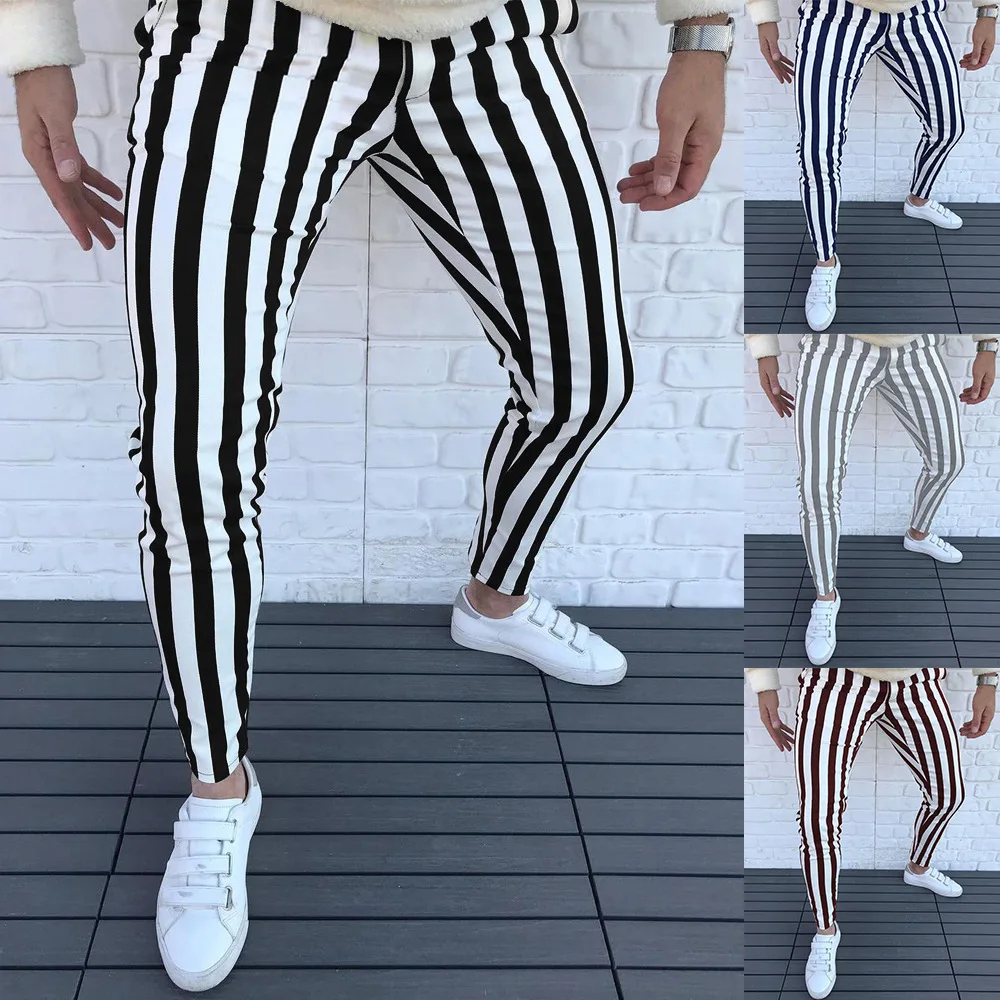 Man Casual Black White Pants Fashion 