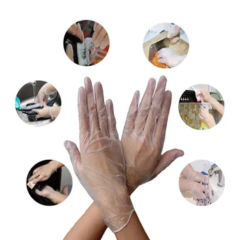 

10Pcs Disposable Cleaning For Housework Cook Tattoo Facial Kitchen Backing BBQ Plastic Transparent Safety Working PVC Gloves