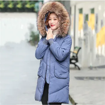 

Women Large Size Cotton Coat 2019 Winter New Jacket Middle-Aged Solid Color Hooded Coat Padded Warm Fur Collar Overcoat XIN108