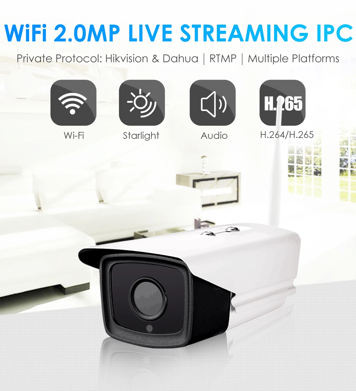 2,0 мегапиксельная 1080P беспроводная Wi-Fi прямая трансляция водонепроницаемый/всепогодный IP66 Push видео поток на YouTube/Wowza по RTMP