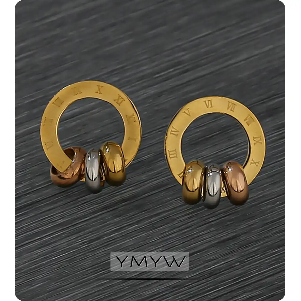 Ymyw 316lステンレス鋼女性古典的な 3 色幾何学的な魅力ファッションブランド流行のイヤリングギフト スタッド イヤリング Aliexpress