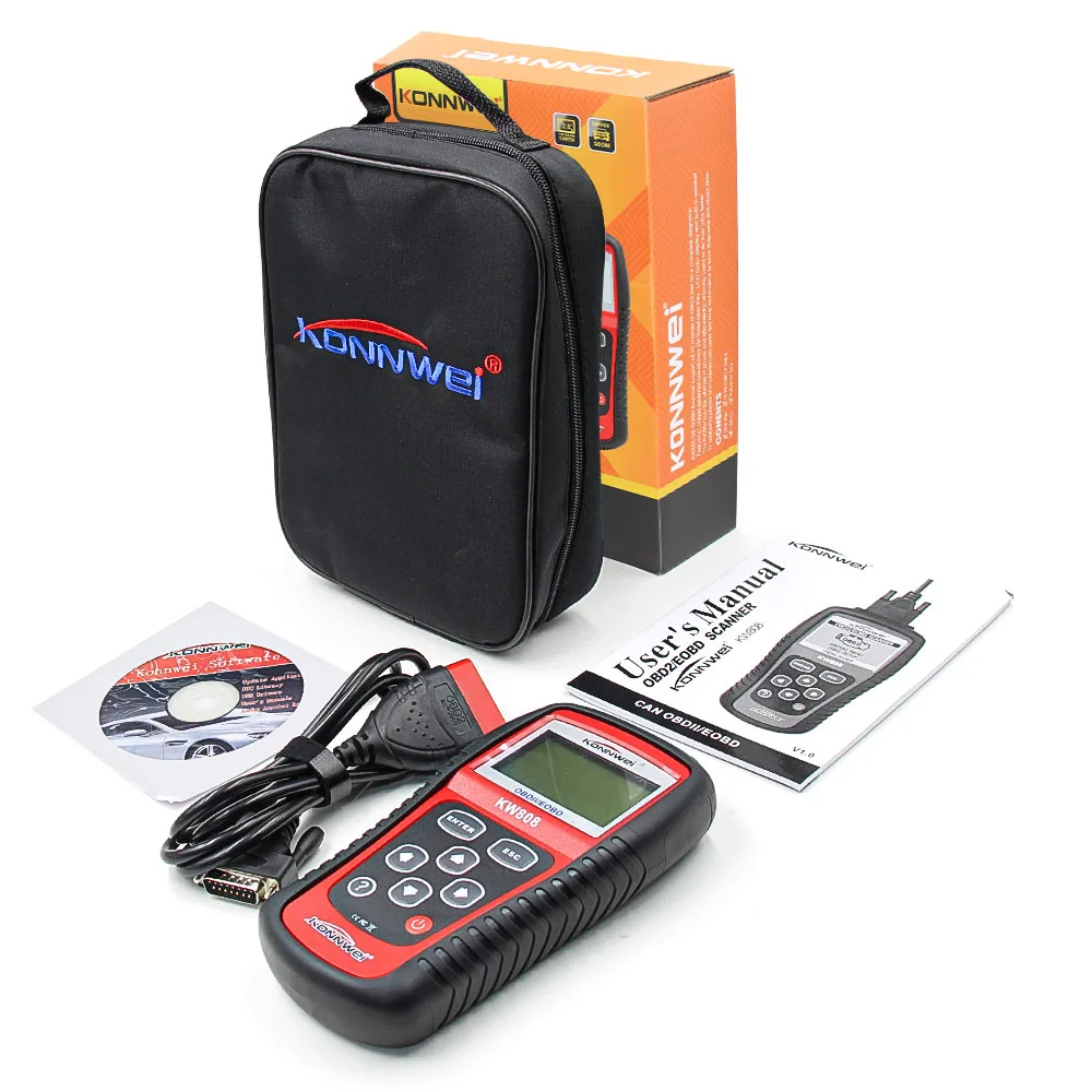 KONNW KW808 EOBD/CAN OBD2 диагностический инструмент OBDII/EOBD автомобильный считыватель кодов и автоматический сканер Автомобильный сканер обнаружения OBD2 сканер - Цвет: KONNWEI KW808