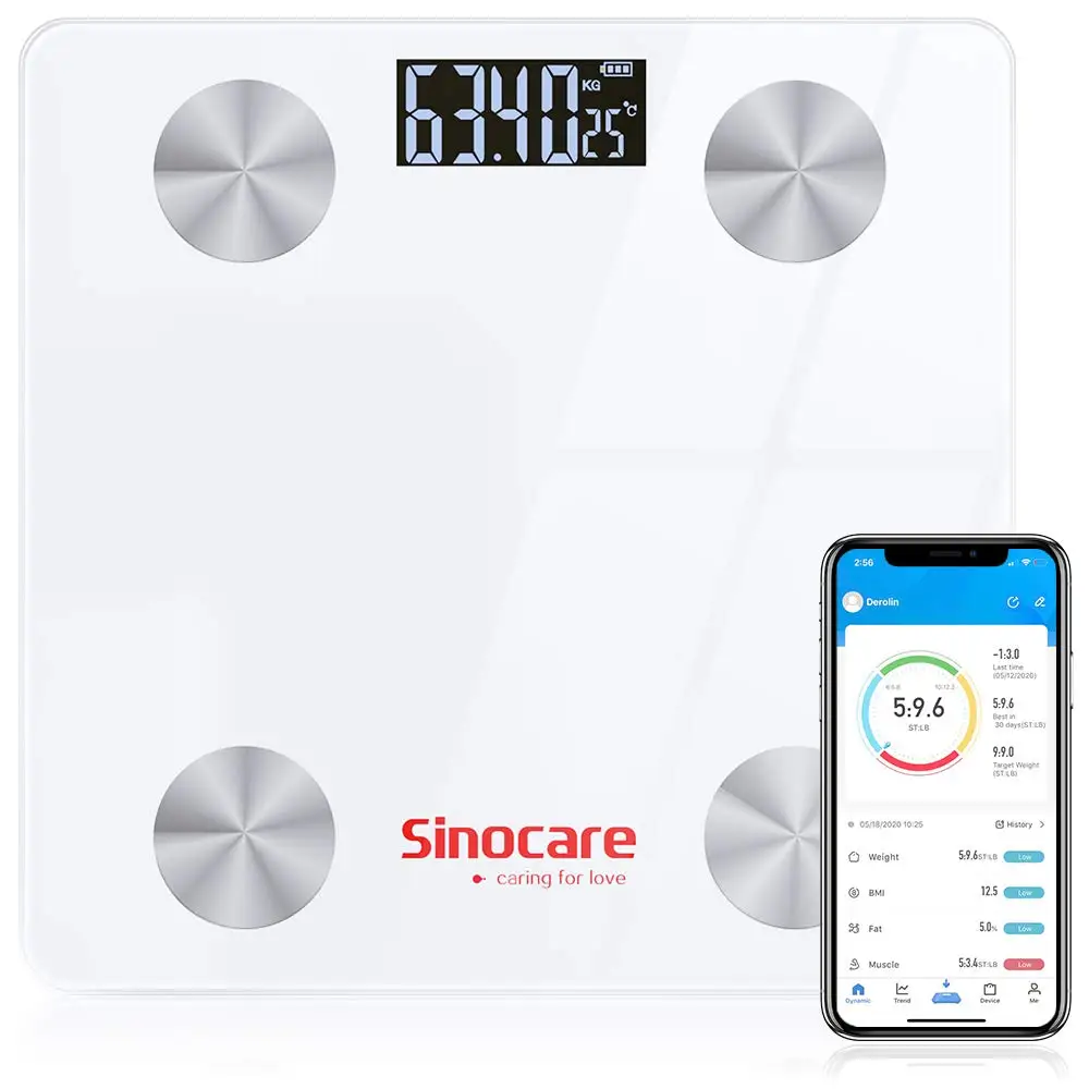 Sinocare Bluetooth Body Fat Scale BMI Scale Smart Electronic Scales LED