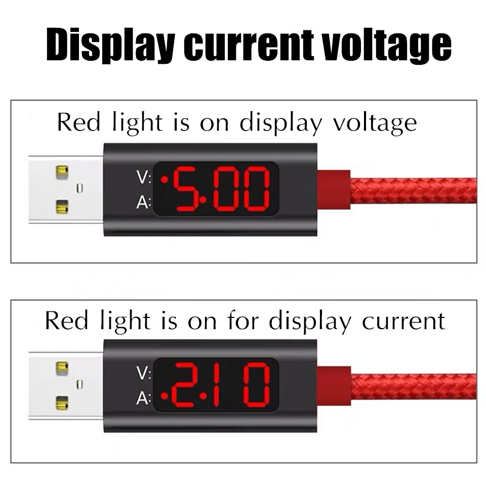 5V 1.5A USB Phone Cable with LED Digital Display Type C Micro USB Data Cable Fast Charging for iPhone Xiaomi Huawei Phone Cable