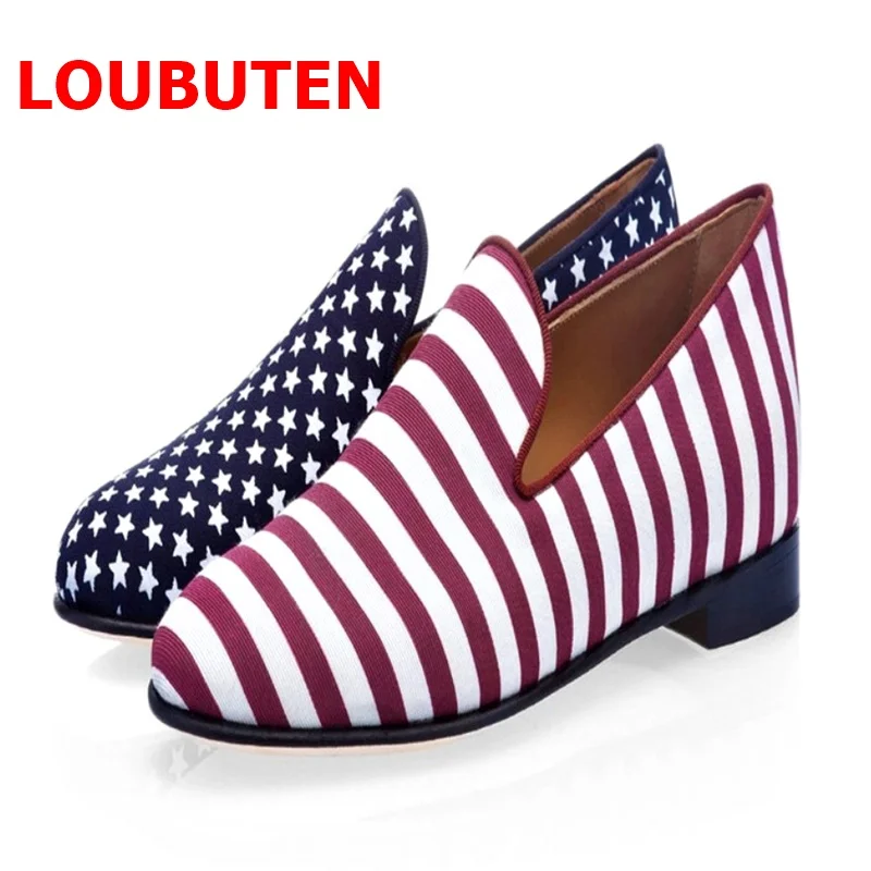 

LOUBUTEN Loafers Canvas Shoes Men Stars And Strips Casual Shoes Handmade Slip On Dress Shoes Men's Banquet And Prom Shoes