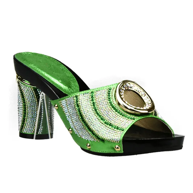 Последние зеленый цвет итальянская женская обувь и сумочка в комплекте декорированная Стразы в африканском стиле Для женщин итальянские туфли в комплекте Свадебный комплект с сумочкой - Цвет: Green shoes only