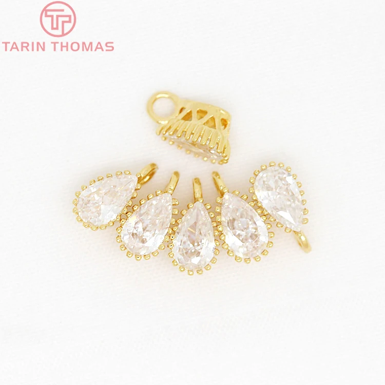 (33178)6PCS 5x7MM hole 1.5MM Brass with Zircon 24K Gold Color Plated Drop Tears Charms Pendants Jewelry Findings Accessories | Украшения и