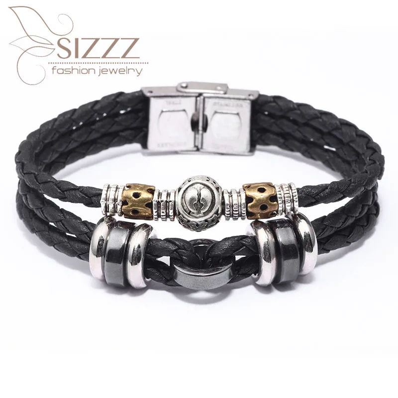 2019 New 12 constellation stainless steel buckle leather rope braided bracelet&ampbangles for men | Украшения и аксессуары