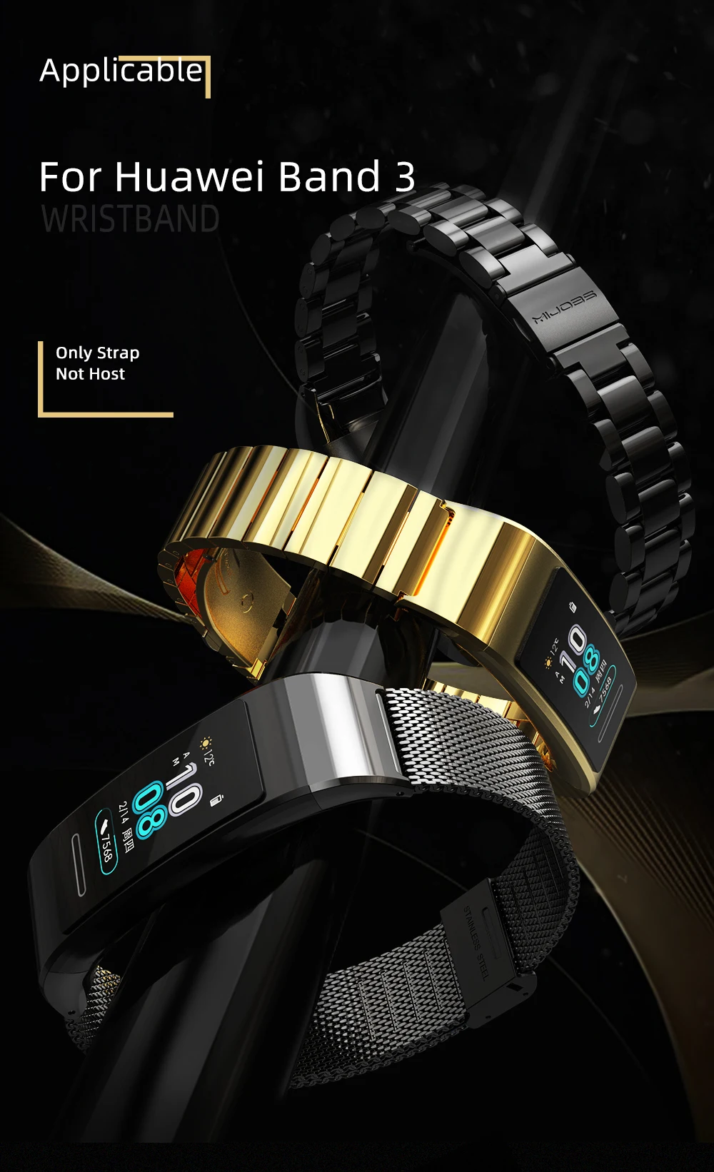 Браслет для huawei Band 3 Pro металлический ремешок на запястье браслет из нержавеющей стали для huawei Band 3pro сменный ремешок смарт-браслета