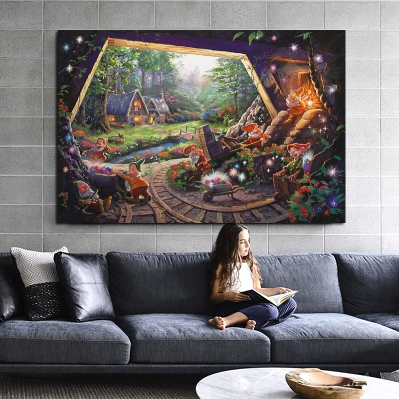 

Thomas Kinkade Snow White Puzzle Canvas Posters Prints Wall Art Painting Oil Decorative Pictures Bedroom Modern Home Decoration