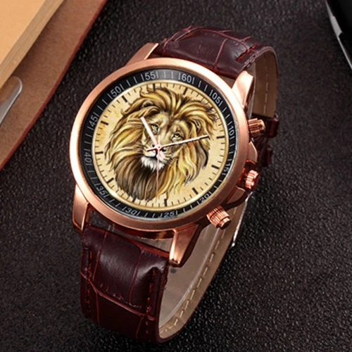 The lion king-relojes deportivos de acero inoxidable para hombre, reloj de pulsera de cuarzo de negocios, con correa de cuero, a la moda