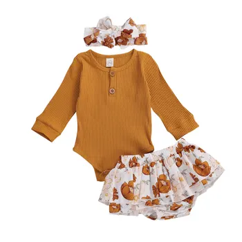

FOCUSNORM Newborn Baby Girls 3Pcs Outfits Knit Long Sleeve Romper Top + Tutu Layer Mesh Skirt Shorts+ Bowknot Headband