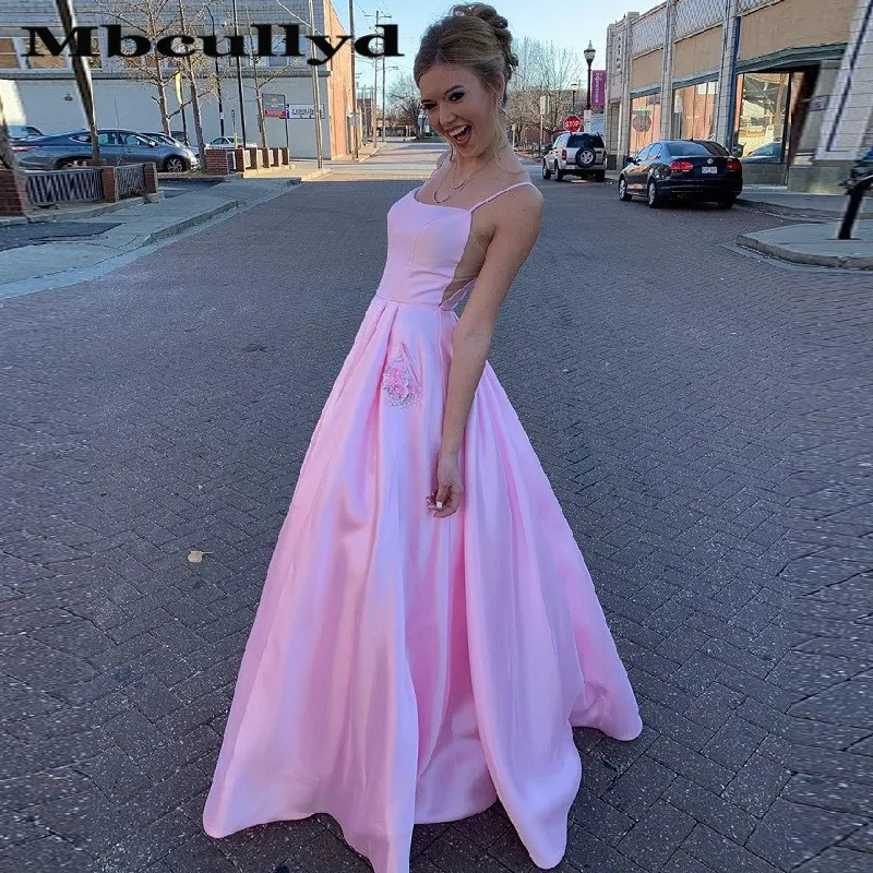 Mbcullyd Pink Prom Dresses With Pocket 2020 Long Formal Evening Party Gowns Beaded Plus Size vestidos de fiesta noche | Свадьбы и