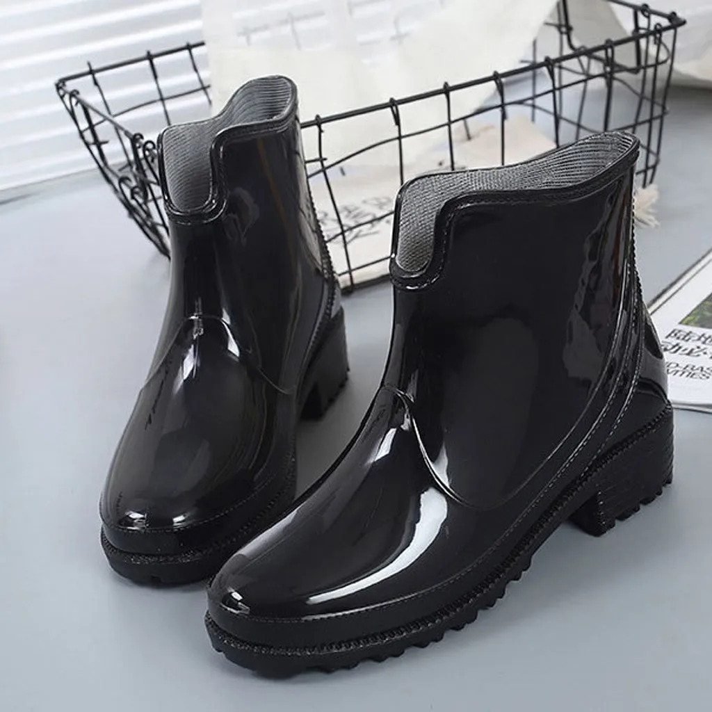 Женские резиновые сапоги в стиле панк; непромокаемые ботильоны; Нескользящие непромокаемые сапоги; уличная резиновая водонепроницаемая обувь; повседневные сапоги на плоской подошве с круглым носком