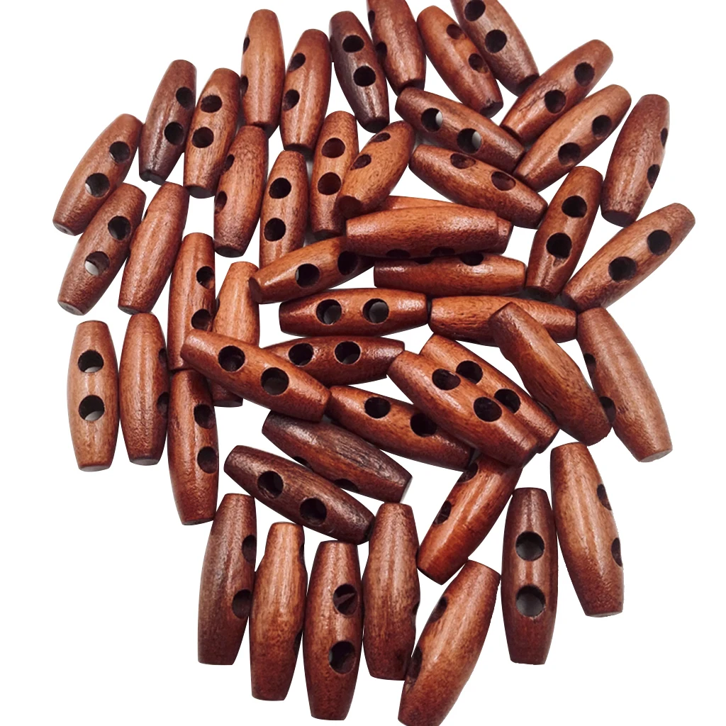 2 Holes Scrapbooking Sewing Wood Toggle Buttons Oval, 50Pcs, 30 x 10mm