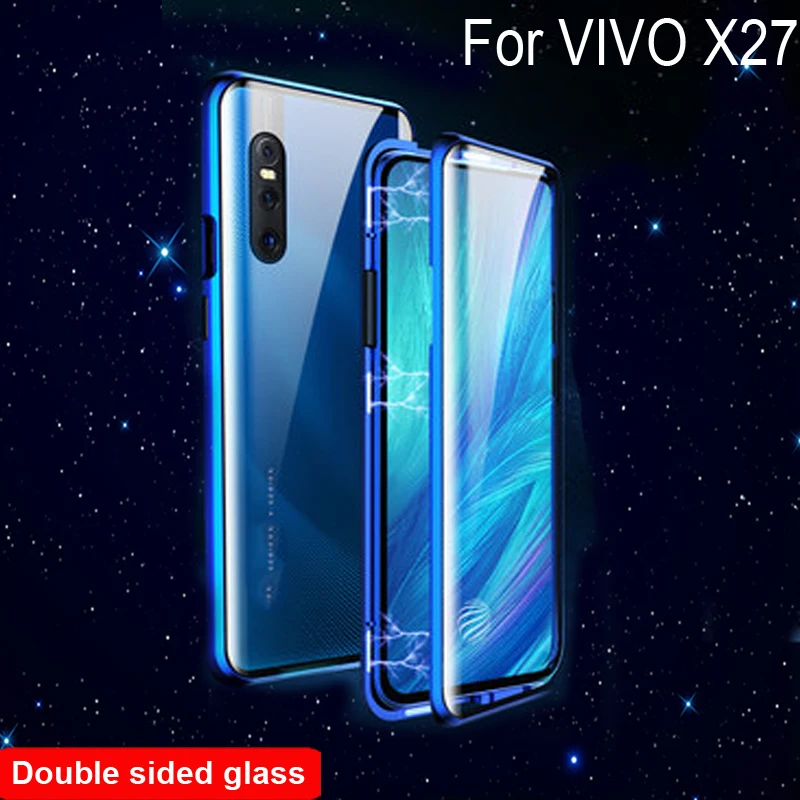 Роскошный Магнитный адсорбционный ЧЕХОЛ ДЛЯ VIVO X27 x27 с металлической рамкой, двусторонняя стеклянная крышка для VIVO X 27, защитный чехол для телефона в виде ракушки