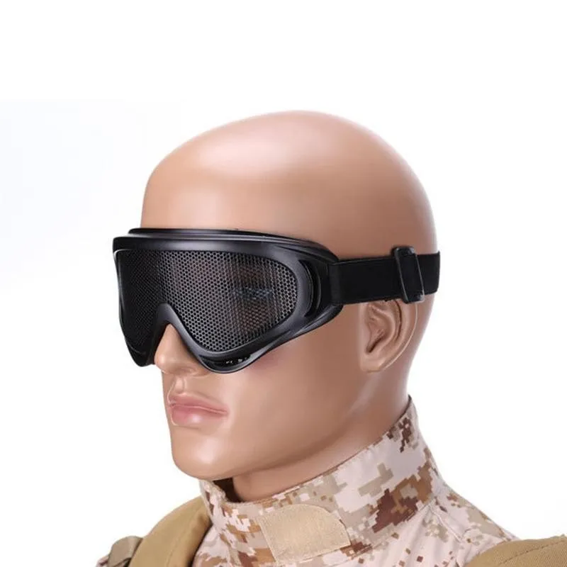 Outdoor Eye Protective Comfortable Airsoft Safety Tactical Metal Mesh Glasses Goggle Black