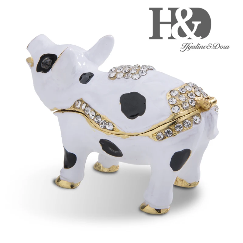 H& D ручная роспись эмаль пятнистая свинья металлический брелок-коробка кристалл Bejeweled фигурка животного ювелирные изделия коллекционное украшение Рождественский подарок