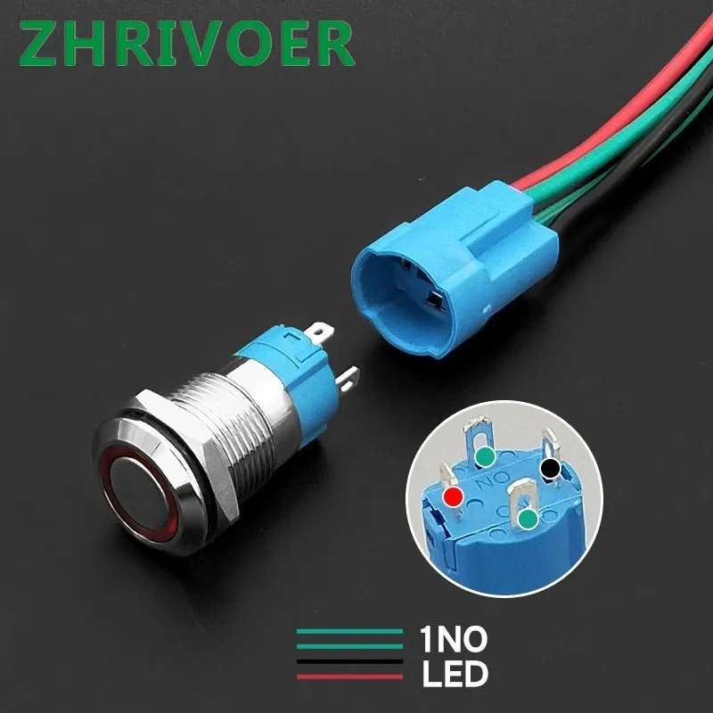 Imagen de 1Pcs 12mm Metal Button Switch4Pin 2V-220V LED Lamp Momentary/Latching Car horn doorbell computer case start button switch