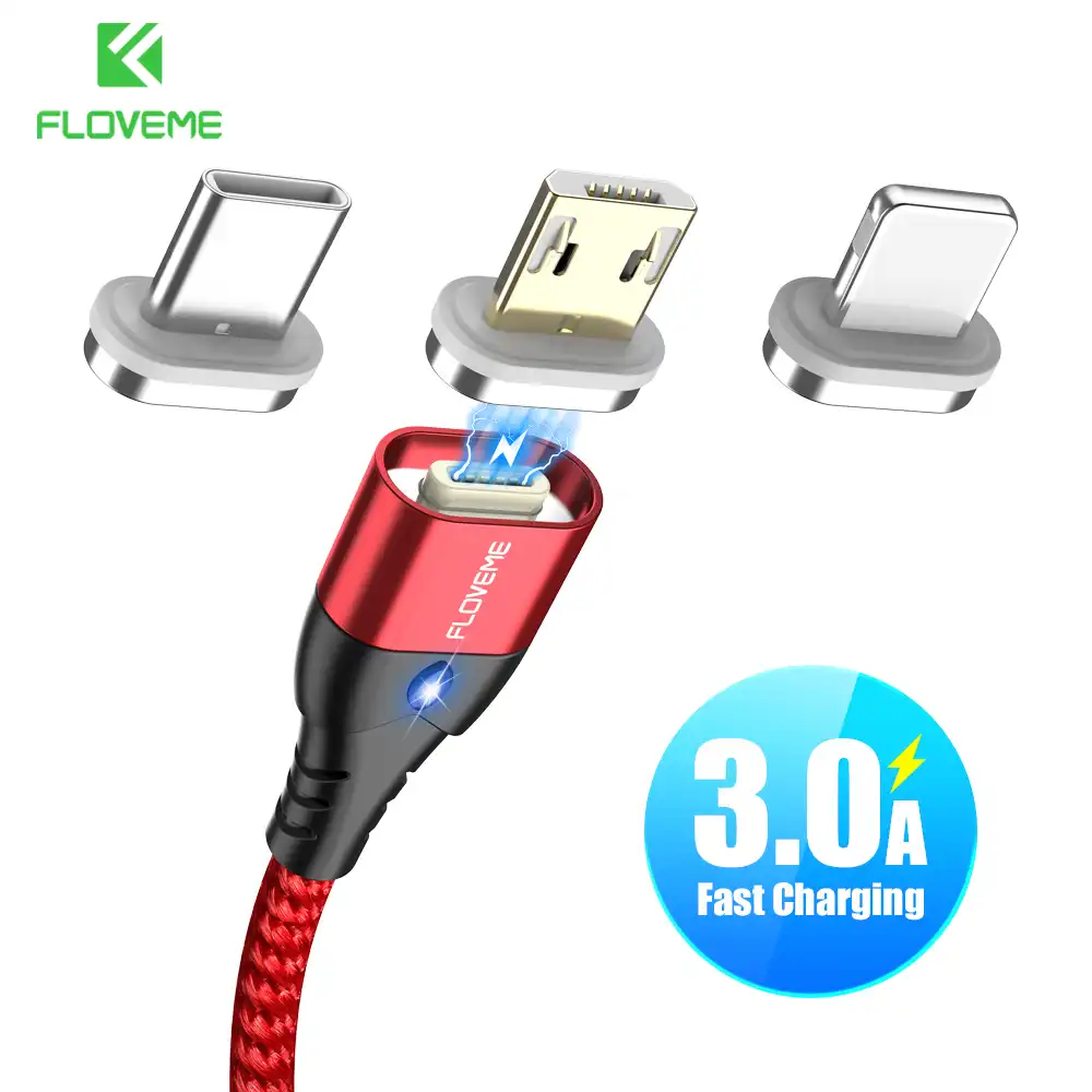 Floveme Magnetic Micro Usb Type C Cable For Iphone 12 11 Lighting Cable 3a Fast Charging Wire Led Phone Magnet Charger Data Cabo Mobile Phone Cables Aliexpress