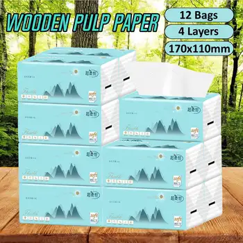 

4-Ply 12 Rolls Kitchen Bath Tissue Soft Skin-friendly Pump Paper Household Napkin Native Bamboo Pulp Paper Towel Toilet Paper