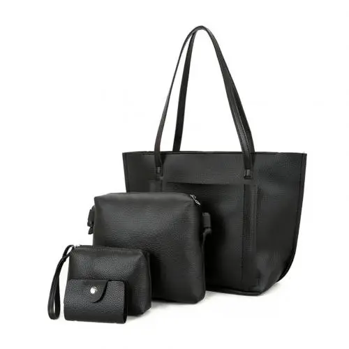Bolsos mujer de marca famosa 4 шт./компл. женская сумка через плечо из искусственной кожи ручная сумка визитница сумка для женщин - Цвет: Черный