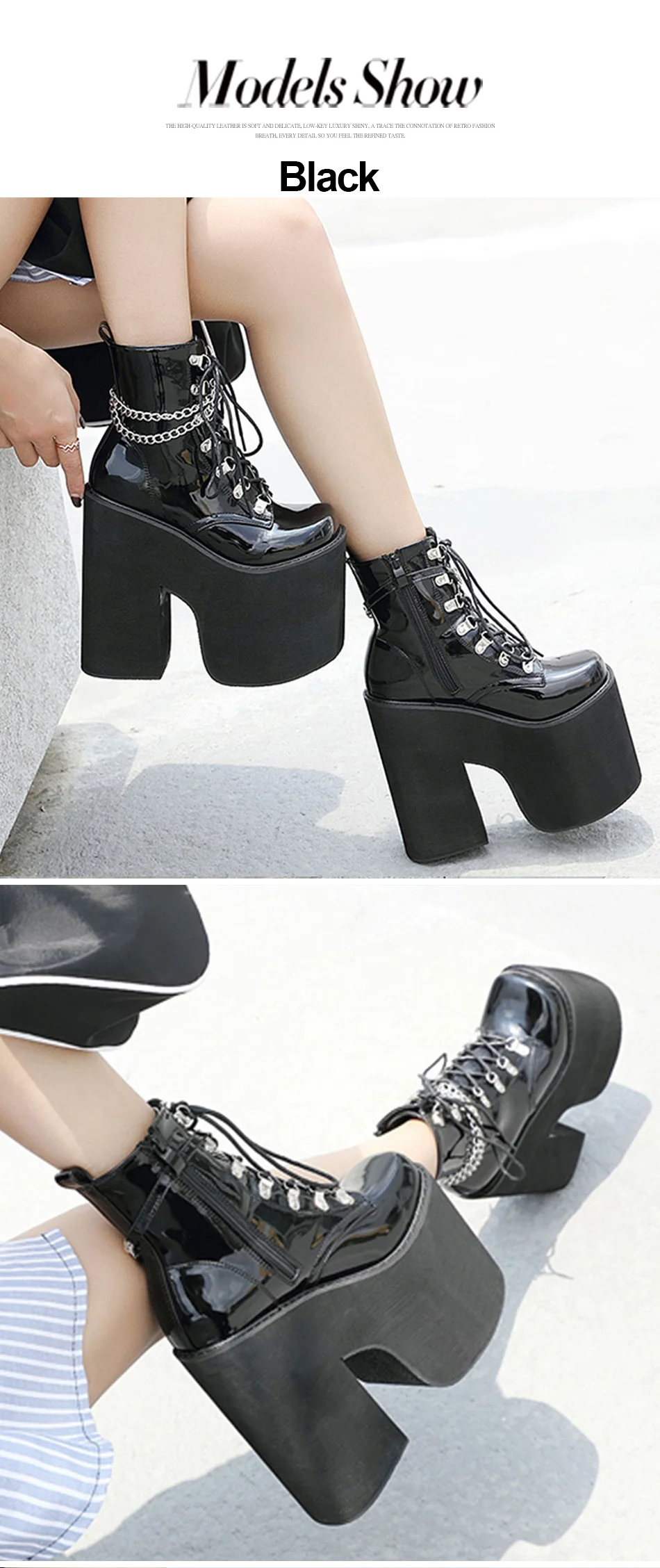 Gdgydh Height 17cm Nightclub Stage Ankle Booties Women Extreme Thick Platform Heel Gothic Punk Shoes Girls Sexy Chain Party Boot