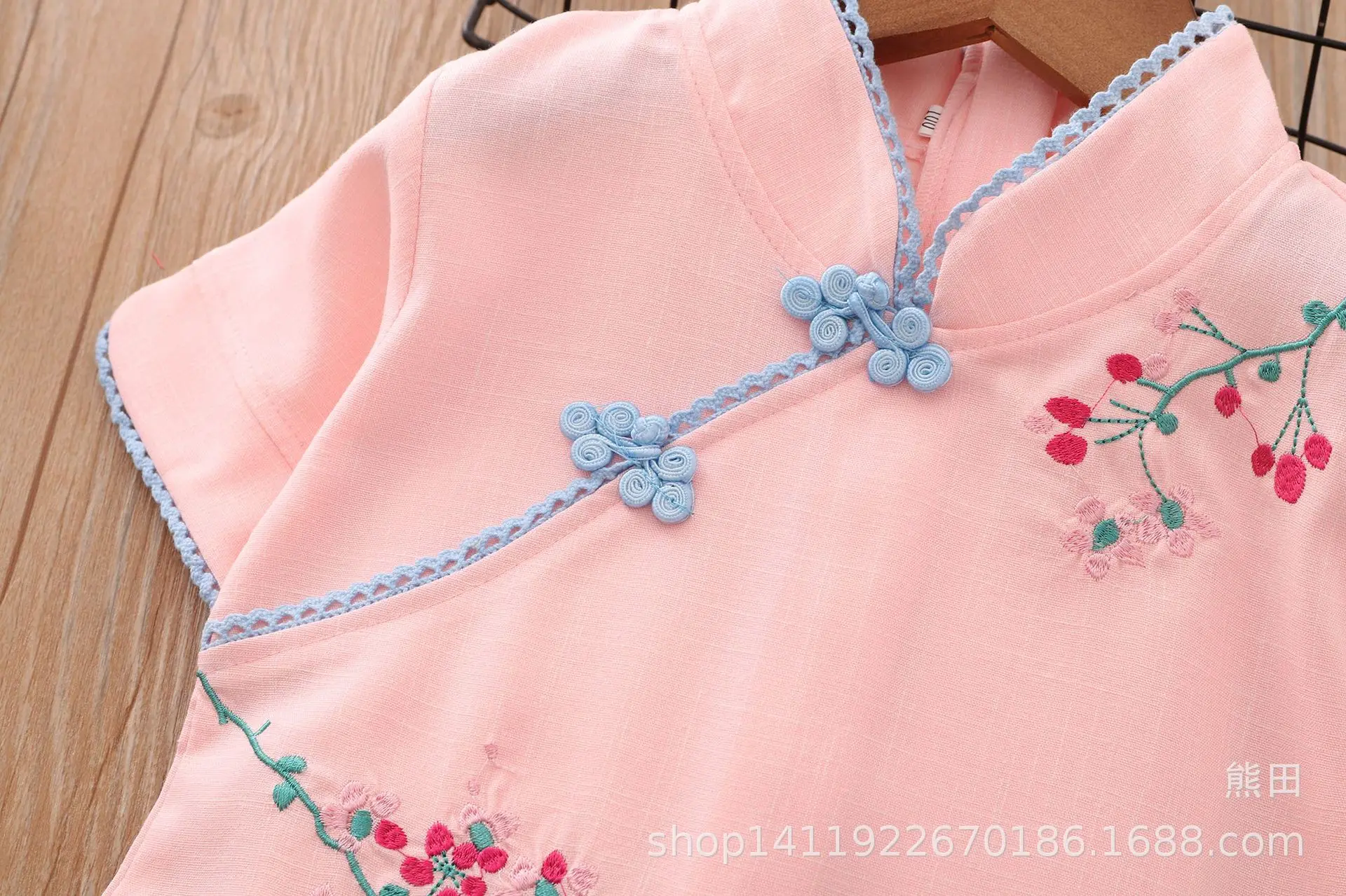 Spring Summer New Style Children Chinese Clothing Cotton Linen Short Sleeve CHILDREN'S Suit Chinese-style Handmade Frog Girls Ch