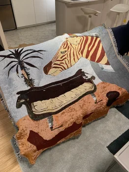 

Jacquard Woven Non-Slip Sofa Knitted Blanket For Camping Cotton Sofa Cover Thread Wall Protective Bedspread Picnic Tapestry