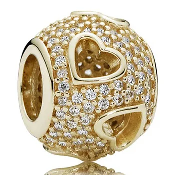 

Original Gold Color Openwork Tumbling Hearts With Full Crystal Beads Fit 925 Sterling Silver Charm Bracelet Diy Jewelry