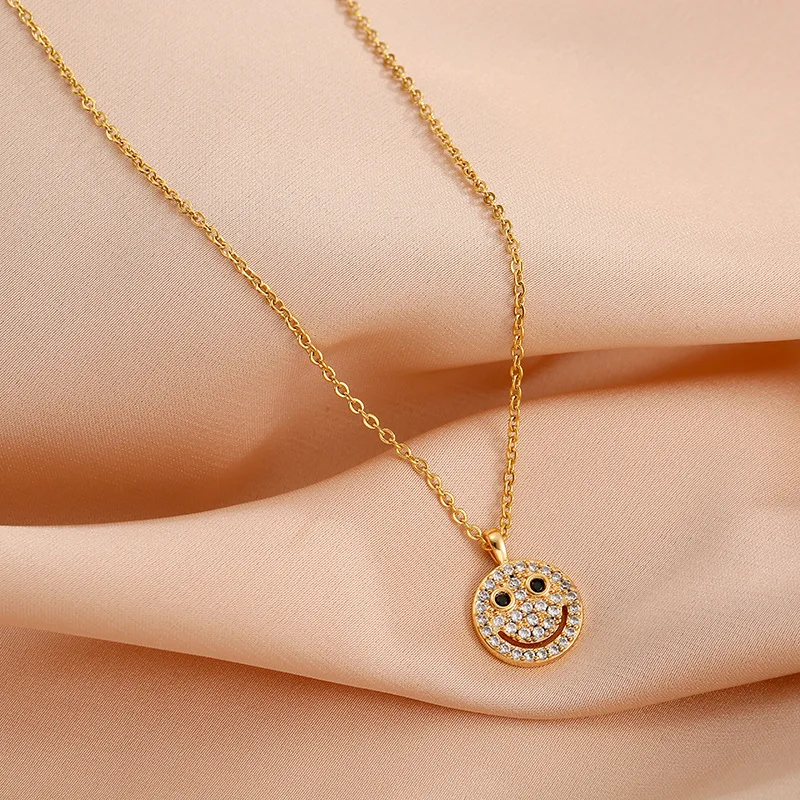 Gold plated Smile Face necklace for women 2020 New Fashion Jewelry Rhinestore Pendant Cute Necklace Luxury Style European Korea - Image 2