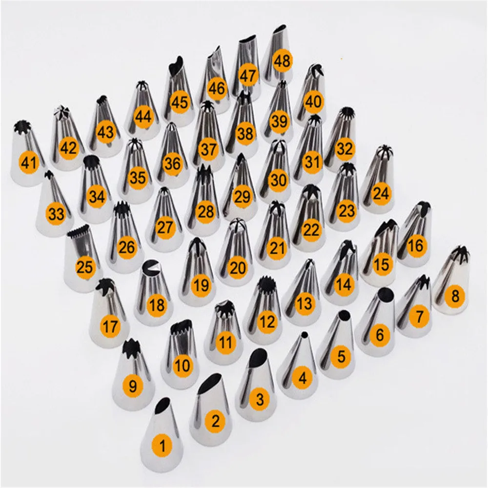 DIY 48Pcs/Set Stainless Steel Nozzle Tips Cake Decorating Tools Icing Piping Cream Pastry Nozzle Kitchen Bakery Tools