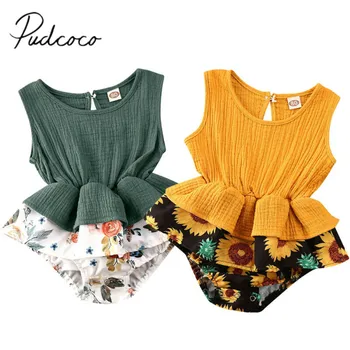 

2020 Baby Summer Clothing Newborn Infant Baby Girl Skirt Bodysuit Sleeveless Jumpsuit Outfits Sunflower Ruffled Clothes Sunsuit