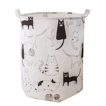 

Laundry Basket Cat Print Toy Storage Box Super Large Bag Canvas Washing Dirty Clothes Basket Organizer
