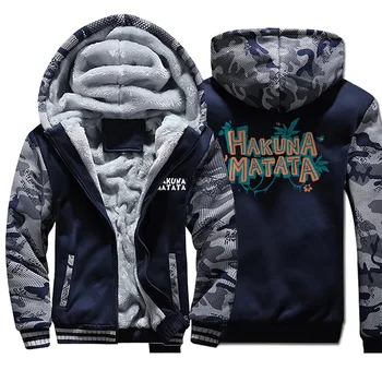 

The Lion King Jackets Men Hakuna Matata Hoodies Sweatshirts Winter Thick Feece Zipper Coats Sportswear Camo Outwear Plus Size