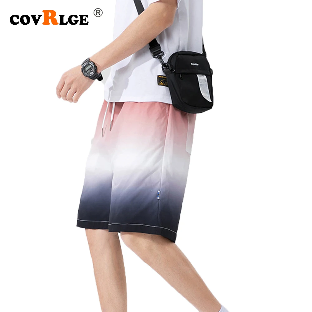 

Covrlge Summer New Casual Shorts Men Three-color Gradient Trendy Mid-Waist Straight Tether Gradient Couple Cargo Shorts MKD075