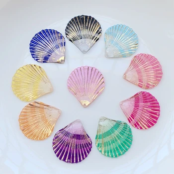 

DIY Rainbow Shell shape Flatback Rhinestones Resin Sew-on Crystals Stones Beads DIY Sewing For Clothes 32*35mm 6pcs -HE15A