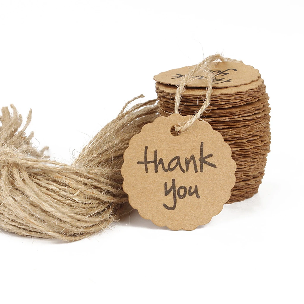 100pcs Card Tag, Kraft Paper Gift Tags with Natural Jute Twine for Key Bottle