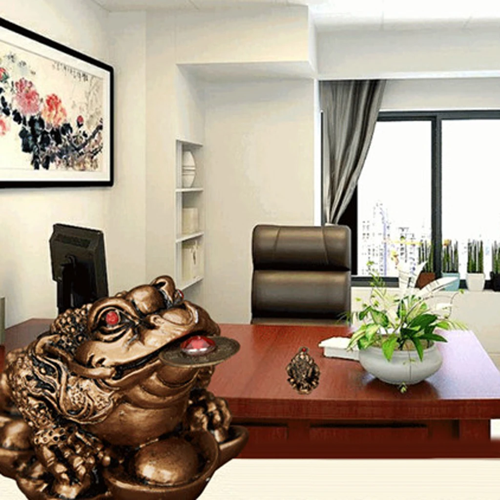 Feng Shui Toad Money LUCKY Fortune Wealth Chinese Traditional Money Lucky Fortune Three Legged Frog Toad Table Decor Golden