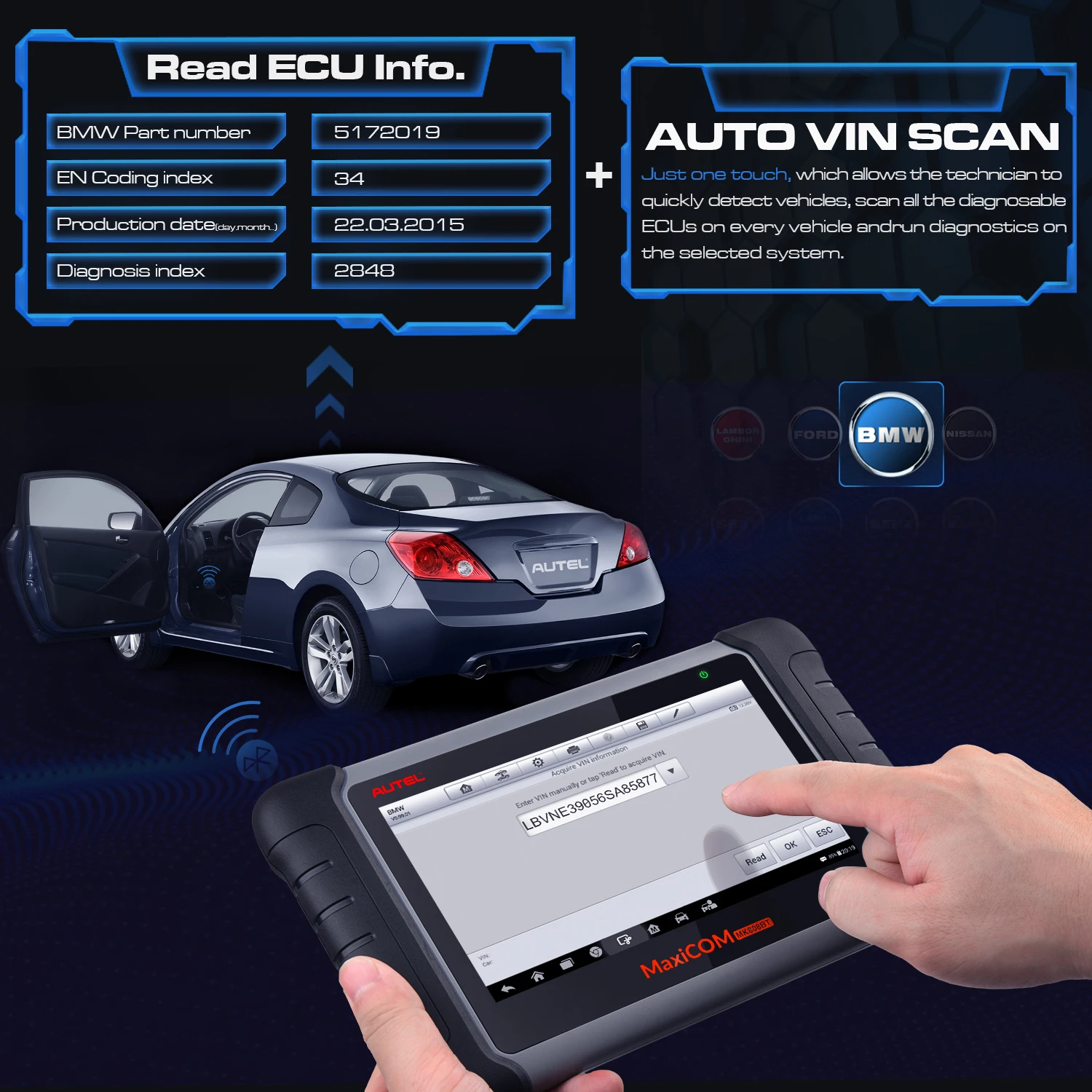 Autel MaxiCom MK808BT MK808 автоматический диагностический инструмент считыватель кодов