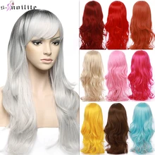 SNOILITE, косплей, длинные волнистые парики с челкой, вечерние, синтетические, термостойкие, красный, серый, блондин, фиолетовый, Омбре, цвет, аниме, парики для волос