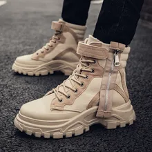 Стильные Ботинки martin; сезон осень-зима; Новинка года; Мужские ботинки в британском стиле на толстой подошве с боковой молнией; ботинки-дезерты