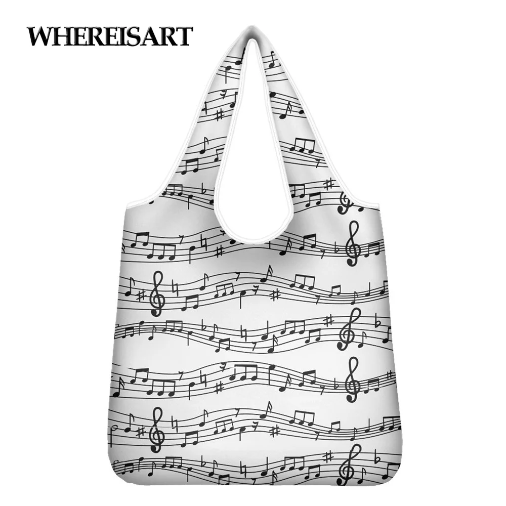 

WHEREISART Women Totes Bags For Shopping Music Pattern Printing Female Outdoor Grocery Bag Casual Lady Handbags Bolsas Mujer