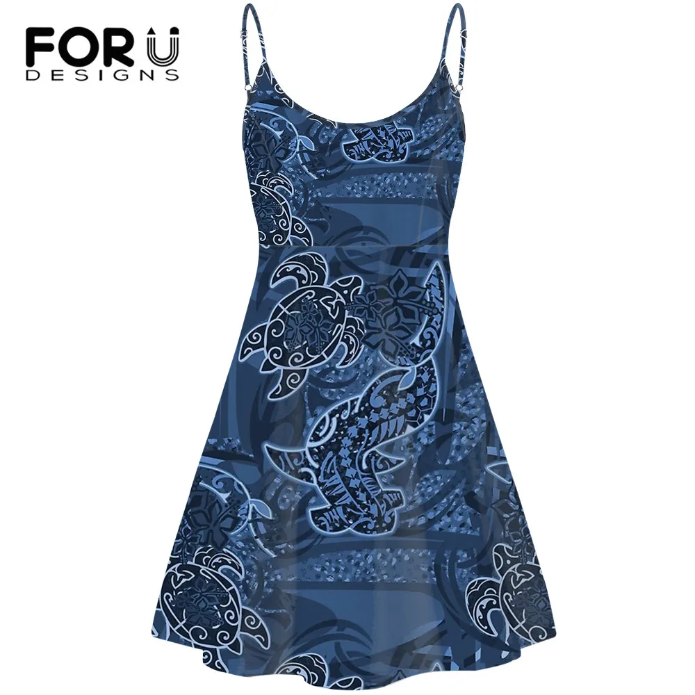 

FORUDESIGNS Girls Polynesian Flowers Pattern Sexy Backless Sleeveless Strap Beach Dress Ladies Comfortable Streetwears Mujer New