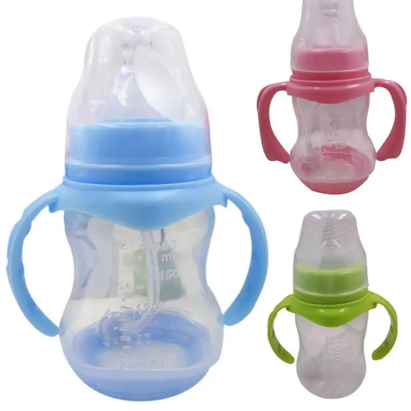 

PP Wide Mouth Baby Infant Kids Straw Pacifier Nipple Feeding Milk Bottle w/ Non slip Handle & Cup Cover Bottle