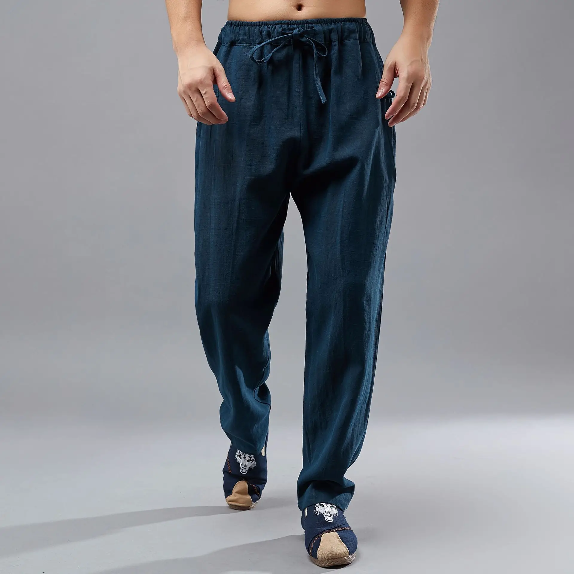 

2019 Spring New Style Men's Casual Vertical Bag Pants Chinese-style Ramie Pants Shop