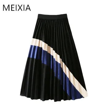 

Autumn Winter Golden Velvet Color midi Skirt 2020 Elastic High Waist Skirt for women slim Pleated Long Womens Skirts Female