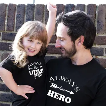 

Family Matching Outfits Always Her Hero Always His Little Girl Lovely T Shirt Dad and Daughter Short Sleeve Top Tee Cotton Soft