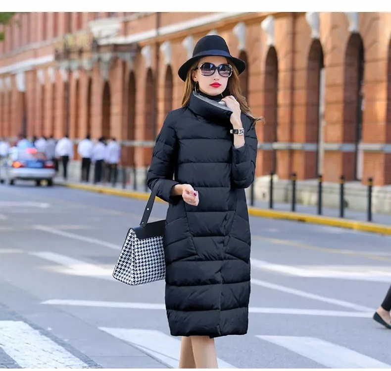 2020 Duck Down Jacket Women Winter Long Thick Double Sided Plaid Coat Female Plus Size Warm Down Parka For Women Slim Clothes