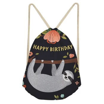 

ThiKin Cartoon School Girls Small Drawstring Bag Cute Sloth Printed Afro Style Women's Mochila Storage Bags Cinch Shoulder Bags